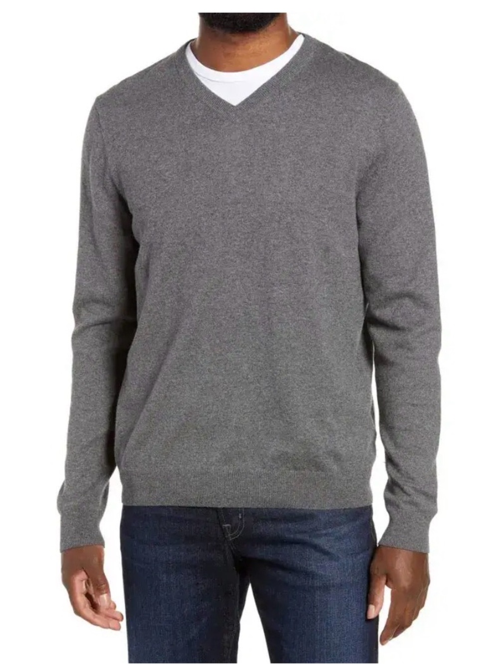 Nordstrom 100% cashmere men's v-neck sweater Gray Sz Large